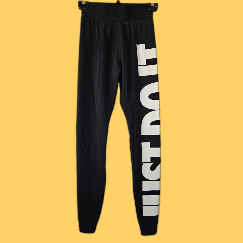 NIKE Just Do It Black White High-Waist Leggings Cotton Polyester Spandex XS
